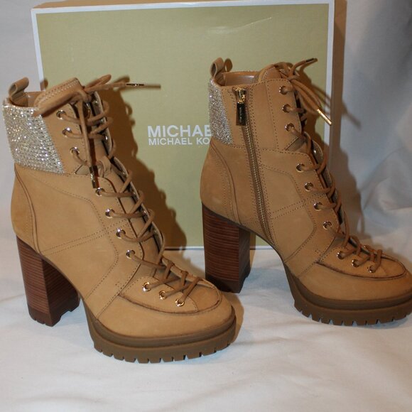 Michael Kors Tan Ankle Boots with Gold Accents - Picture 1 of 7